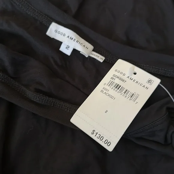 GOOD American Good Touch Ruched One Shoulder Mini Dress Black Size Medium - Picture 5 of 12